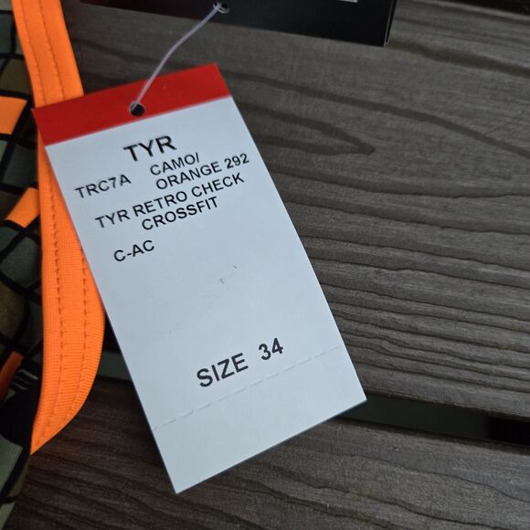 TYR Durafast Retro Check Women Crosscutfit Orange/camo 1 Pc Swimsuit SZ 34 New - Picture 3 of 4